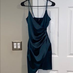 Satin emerald green dress